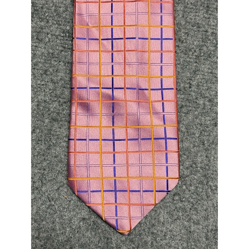 Robert Talbott Best of Class Tie Pink Grid Line Abstract Silk Necktie 4" USA